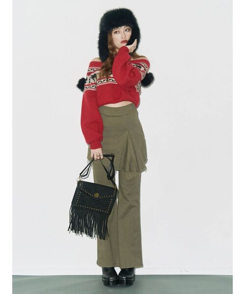 EVRIS（エヴリス）の「レイヤードフレアパンツ（その他パンツ・レディース・ブラック/カーキ・SMALL/MEDIUM）」の3枚目の写真