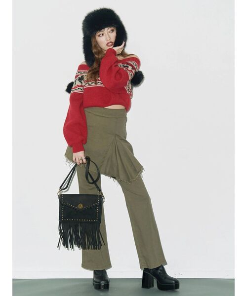 EVRIS（エヴリス）の「レイヤードフレアパンツ（その他パンツ・レディース・ブラック/カーキ・SMALL/MEDIUM）」の4枚目の写真