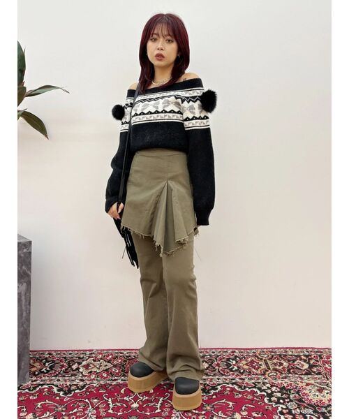 EVRIS（エヴリス）の「レイヤードフレアパンツ（その他パンツ・レディース・ブラック/カーキ・SMALL/MEDIUM）」の14枚目の写真