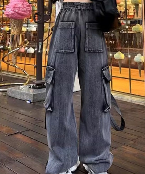 VIBGYOR(ヴィブジョー)の「クラッシュワイドデニムパンツ(BL)(デニムパンツ・メンズ・ブラック・MEDIUM/LARGE)」の3枚目の写真