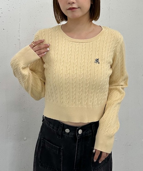 セール】ロゴ刺繍ケーブルニットプルオーバー（ニット/セーター
