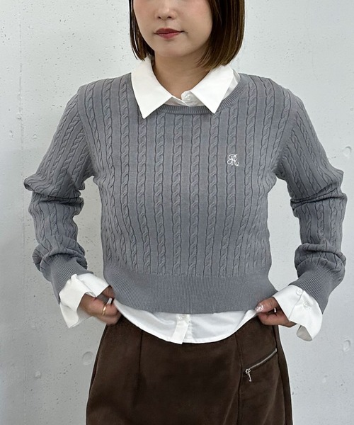 セール】ロゴ刺繍ケーブルニットプルオーバー（ニット/セーター
