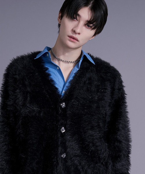 シルバーボタンラメシャギーニットカーディガン（カーディガン/ボレロ