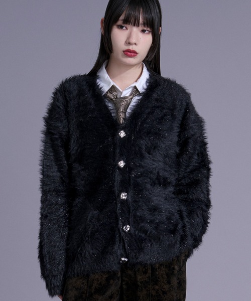 シルバーボタンラメシャギーニットカーディガン（カーディガン/ボレロ