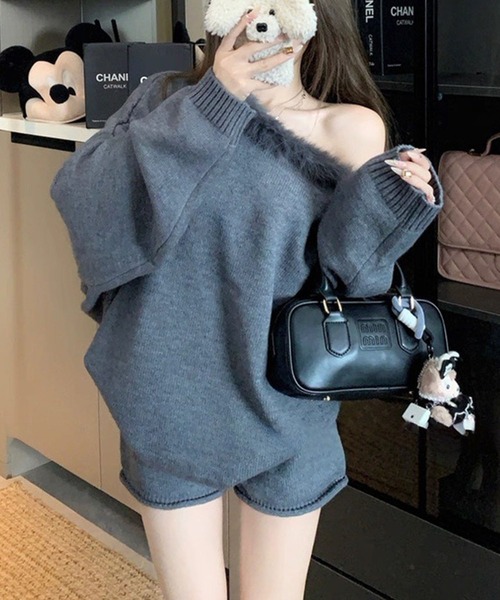 meJane（ミージェーン）の「フェイクファーディティール ニットセットアップ（セットアップ・レディース・ダークベージュ/ブラック/グレー/チャコールグレー・FREE）」の7枚目の写真