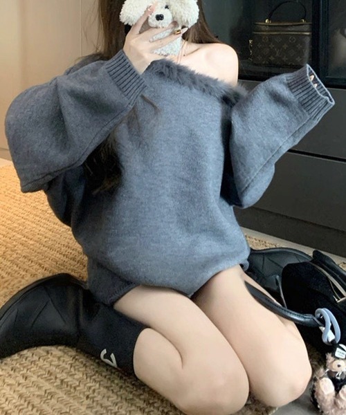 meJane（ミージェーン）の「フェイクファーディティール ニットセットアップ（セットアップ・レディース・ダークベージュ/ブラック/グレー/チャコールグレー・FREE）」の8枚目の写真