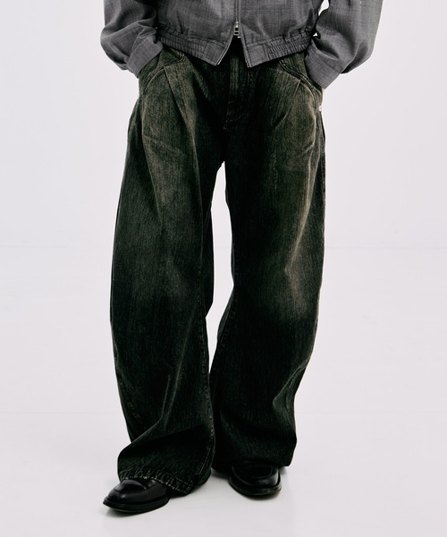 CONZ（コンズ）の「COLOR DYED SLAB CURVED DENIM（デニムパンツ・メンズ・グリーン/ブルー・1/2/3）」の2枚目の写真