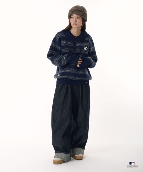 Perushu（ペルーシュ）の「Perushu × MLB モヘアライクボーダーポロニット（ニット/セーター・メンズ・チャコールグレー/ブラウン/ネイビー・LARGE/SMALL/MEDIUM）」の10枚目の写真