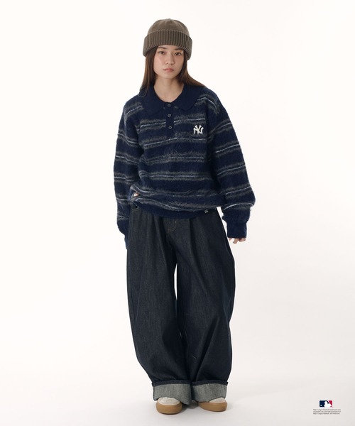 Perushu（ペルーシュ）の「Perushu × MLB モヘアライクボーダーポロニット（ニット/セーター・メンズ・チャコールグレー/ブラウン/ネイビー・LARGE/SMALL/MEDIUM）」の11枚目の写真