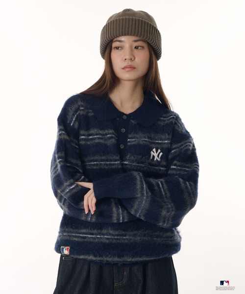 Perushu（ペルーシュ）の「Perushu × MLB モヘアライクボーダーポロニット（ニット/セーター・メンズ・チャコールグレー/ブラウン/ネイビー・LARGE/SMALL/MEDIUM）」の7枚目の写真