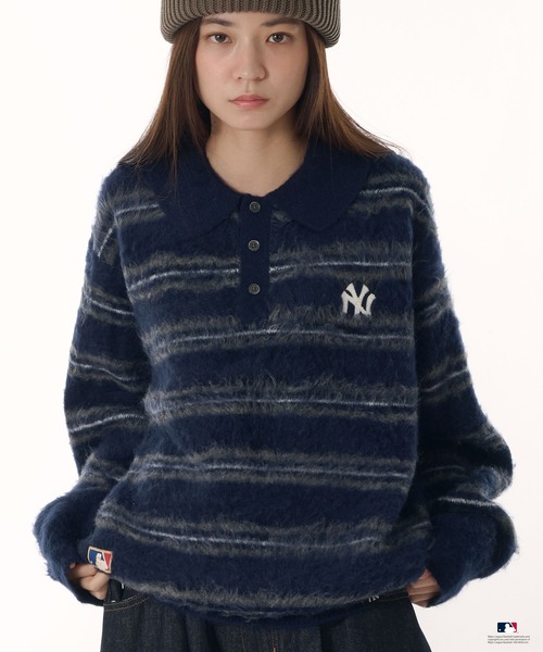 Perushu（ペルーシュ）の「Perushu × MLB モヘアライクボーダーポロニット（ニット/セーター・メンズ・チャコールグレー/ブラウン/ネイビー・LARGE/SMALL/MEDIUM）」の6枚目の写真