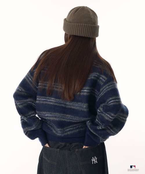 Perushu（ペルーシュ）の「Perushu × MLB モヘアライクボーダーポロニット（ニット/セーター・メンズ・チャコールグレー/ブラウン/ネイビー・LARGE/SMALL/MEDIUM）」の9枚目の写真