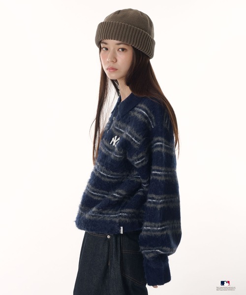 Perushu（ペルーシュ）の「Perushu × MLB モヘアライクボーダーポロニット（ニット/セーター・メンズ・チャコールグレー/ブラウン/ネイビー・LARGE/SMALL/MEDIUM）」の8枚目の写真