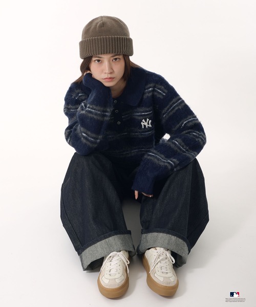 Perushu（ペルーシュ）の「Perushu × MLB モヘアライクボーダーポロニット（ニット/セーター・メンズ・チャコールグレー/ブラウン/ネイビー・LARGE/SMALL/MEDIUM）」の15枚目の写真