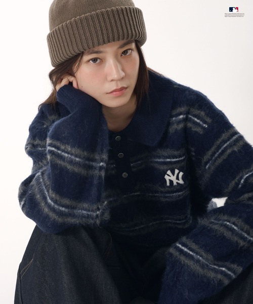 Perushu（ペルーシュ）の「Perushu × MLB モヘアライクボーダーポロニット（ニット/セーター・メンズ・チャコールグレー/ブラウン/ネイビー・LARGE/SMALL/MEDIUM）」の5枚目の写真