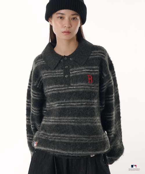 Perushu（ペルーシュ）の「Perushu × MLB モヘアライクボーダーポロニット（ニット/セーター・メンズ・チャコールグレー/ブラウン/ネイビー・LARGE/SMALL/MEDIUM）」の19枚目の写真