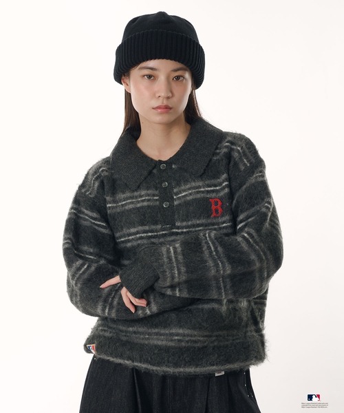 Perushu（ペルーシュ）の「Perushu × MLB モヘアライクボーダーポロニット（ニット/セーター・メンズ・チャコールグレー/ブラウン/ネイビー・LARGE/SMALL/MEDIUM）」の20枚目の写真