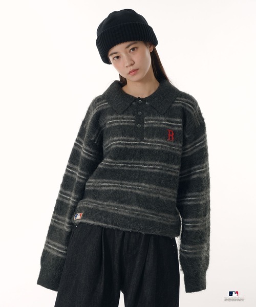 Perushu（ペルーシュ）の「Perushu × MLB モヘアライクボーダーポロニット（ニット/セーター・メンズ・チャコールグレー/ブラウン/ネイビー・LARGE/SMALL/MEDIUM）」の21枚目の写真