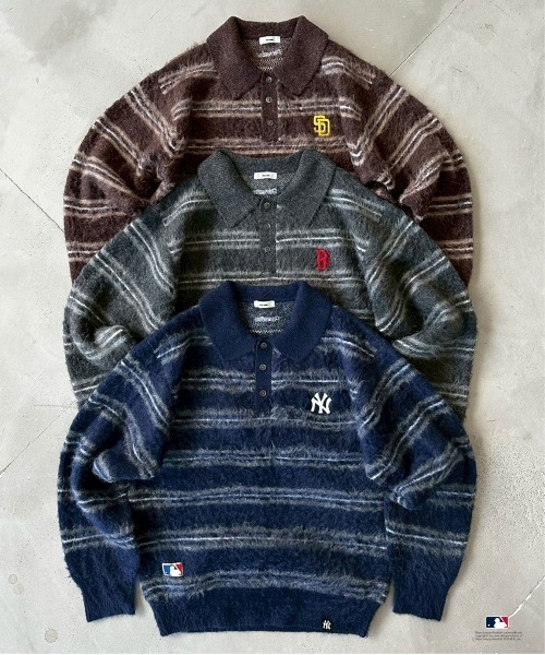 セール】Perushu × MLB モヘアライクボーダーポロニット（ニット