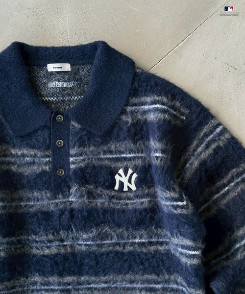 Perushu（ペルーシュ）の「Perushu × MLB モヘアライクボーダーポロニット（ニット/セーター・メンズ・チャコールグレー/ブラウン/ネイビー・LARGE/SMALL/MEDIUM）」の18枚目の写真