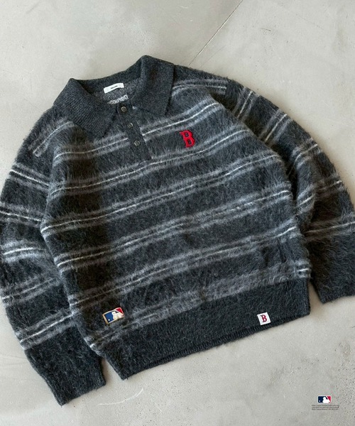 セール】Perushu × MLB モヘアライクボーダーポロニット(ニット セール】Perushu × MLB モヘアライクボーダーポロニット(ニット