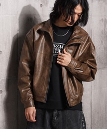 Laufer（ロイファー）の「【Laufer】 ヴィンテージライク 合皮 スタンド ショートジャケット / Vintage-Style Synthetic Leather Stand Collar Short Jacket（ブルゾン）」