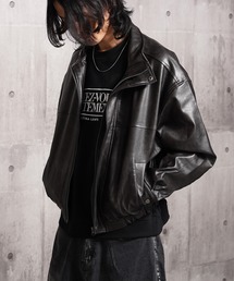 Laufer（ロイファー）の「【Laufer】 ヴィンテージライク 合皮 スタンド ショートジャケット / Vintage-Style Synthetic Leather Stand Collar Short Jacket（ブルゾン）」