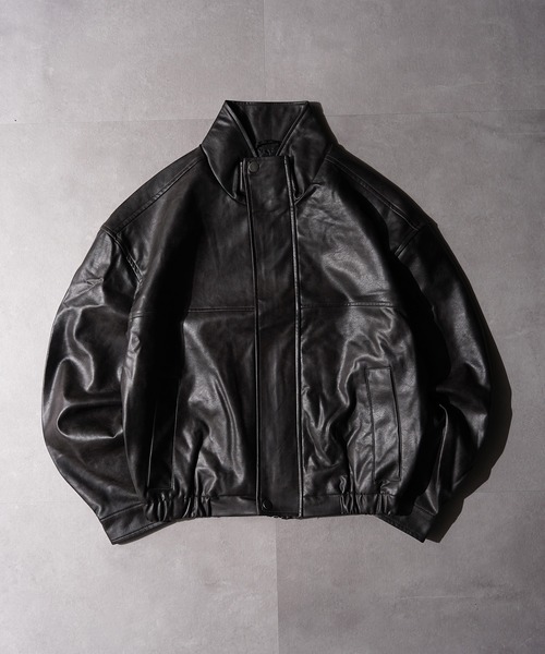 セール】【Laufer】 ヴィンテージライク 合皮 スタンド ショート