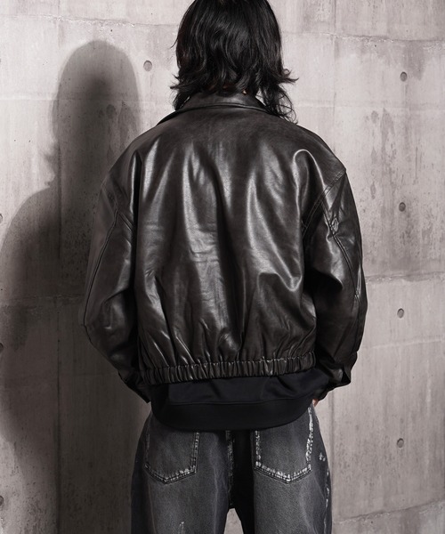 セール】【Laufer】 ヴィンテージライク 合皮 スタンド ショート