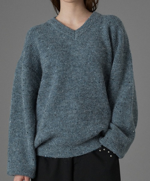 セール】WOOL BLEND COLOR NEP V-NECK KNIT / カラーネップVネック