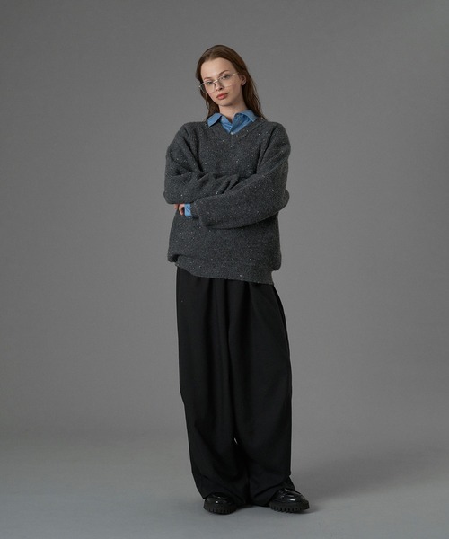 セール】WOOL BLEND COLOR NEP V-NECK KNIT / カラーネップVネック