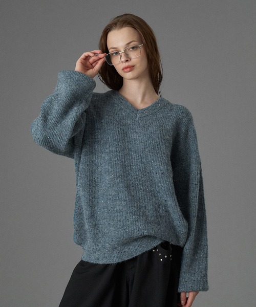 ONCILY(オンシェリー)の「WOOL BLEND COLOR NEP V-NECK KNIT / カラーネップVネックニット(ニット/セーター・メンズ・グレー/チャコールグレー/ブルー・SMALL/MEDIUM/LARGE)」の16枚目の写真
