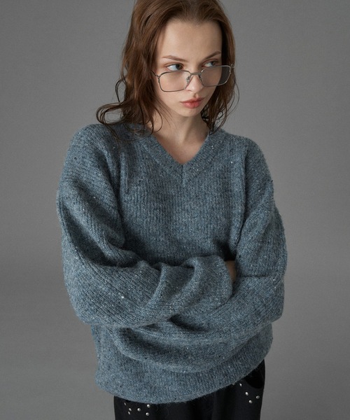 ONCILY(オンシェリー)の「WOOL BLEND COLOR NEP V-NECK KNIT / カラーネップVネックニット(ニット/セーター・メンズ・グレー/チャコールグレー/ブルー・SMALL/MEDIUM/LARGE)」の13枚目の写真