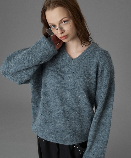 ONCILY(オンシェリー)の「WOOL BLEND COLOR NEP V-NECK KNIT / カラーネップVネックニット(ニット/セーター・メンズ・グレー/チャコールグレー/ブルー・SMALL/MEDIUM/LARGE)」の14枚目の写真