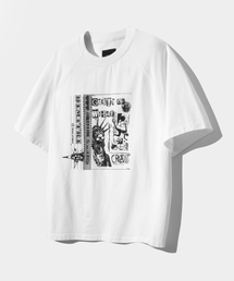 ラグラン配色ピグメントアートワーク半袖Tシャツ_ホワイト
