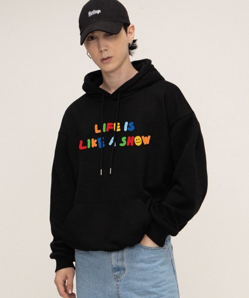 GRAVER（グレーバー）の「[UNISEX]レインボーライフスマイルロゴフードティー_ブラック（パーカー・レディース・ブラック・SMALL/MEDIUM/LARGE）」の2枚目の写真
