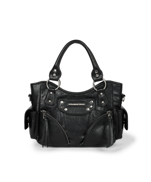 セール】Studded Leather Mini Shoulder Bag (Black)（トートバッグ