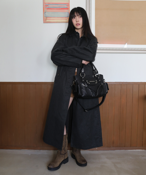 Studded Leather Mini Shoulder Bag (Black)（トートバッグ