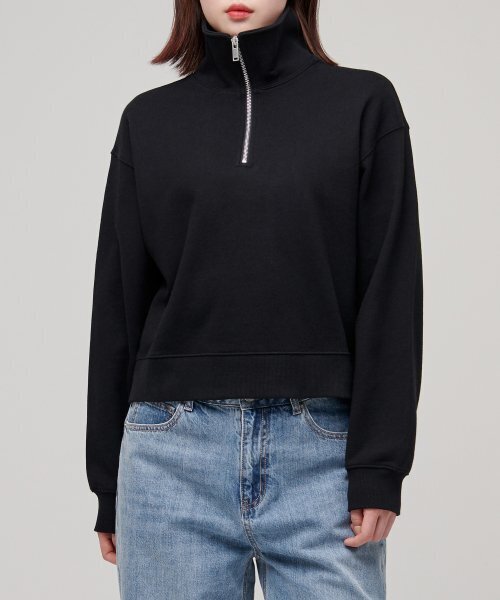 MUSINSA STANDARD WOMAN（ムシンサスタンダードウーマン）の「レディースハーフジップアップスウェットシャツ[ブラック]（スウェット・レディース・その他・SMALL/MEDIUM/LARGE/X-SMALL）」の2枚目の写真