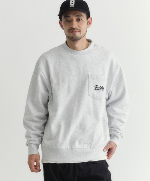 セール】【CAMP7】胸ポケット刺繍ロゴ クルーネックトレーナー