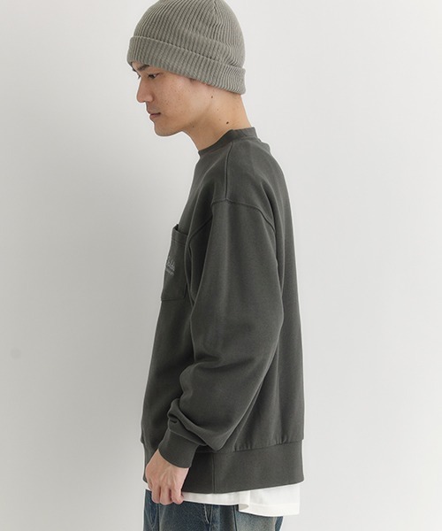 CAMP7(キャンプセブン)の「【CAMP7】胸ポケット刺繍ロゴ クルーネックトレーナー (シンプル&機能的/カジュアル/抗菌防臭/ポケット付き/男女兼用)(スウェット・メンズ・オリーブ/ブラック/ライトグレー・L/XL/M)」の12枚目の写真