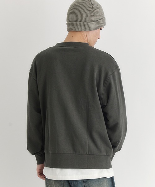 CAMP7(キャンプセブン)の「【CAMP7】胸ポケット刺繍ロゴ クルーネックトレーナー (シンプル&機能的/カジュアル/抗菌防臭/ポケット付き/男女兼用)(スウェット・メンズ・オリーブ/ブラック/ライトグレー・L/XL/M)」の13枚目の写真