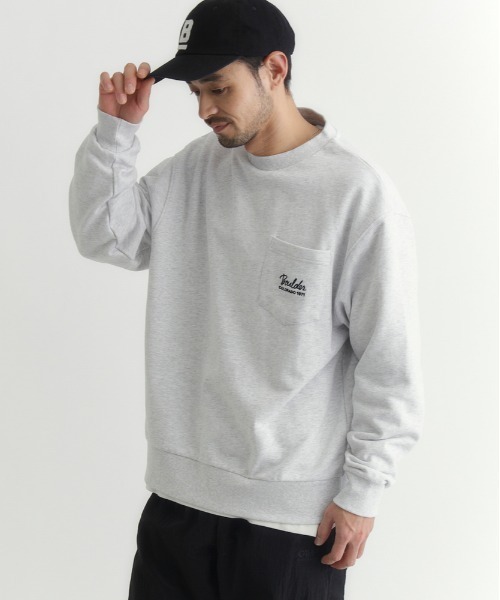 WELLSPO ネックトレーナー セール】【CAMP7】胸ポケット刺繍ロゴ クルーネックトレーナー