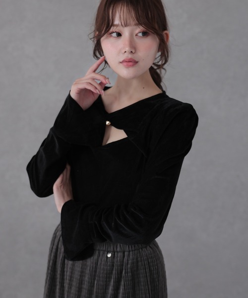 Lace Ladies（レースレディース）の「ベロア メタル モチーフ オープンカット トップス（その他トップス・レディース・ブラック/ブラウン・FREE）」の6枚目の写真