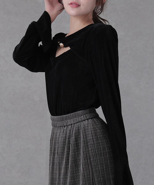 Lace Ladies（レースレディース）の「ベロア メタル モチーフ オープンカット トップス（その他トップス・レディース・ブラック/ブラウン・FREE）」の8枚目の写真