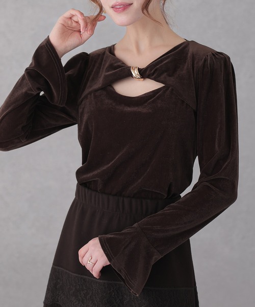 Lace Ladies（レースレディース）の「ベロア メタル モチーフ オープンカット トップス（その他トップス・レディース・ブラック/ブラウン・FREE）」の9枚目の写真