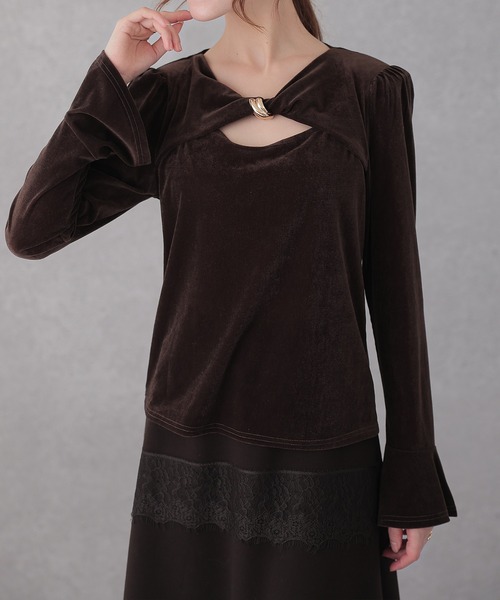 Lace Ladies（レースレディース）の「ベロア メタル モチーフ オープンカット トップス（その他トップス・レディース・ブラック/ブラウン・FREE）」の11枚目の写真