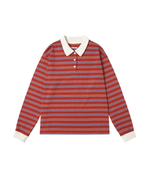 VANONE ATELIER（バノンアトリエ）の「A3520 ヴィンテージストライプカラーTシャツ_Dark orange（ポロシャツ・レディース・ダークオレンジ・FREE）」の2枚目の写真