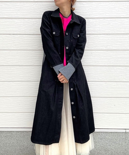 Q（キュー）の「デニムロングジャケット（デニムジャケット・レディース・ブラック/ネイビー・MEDIUM）」の16枚目の写真