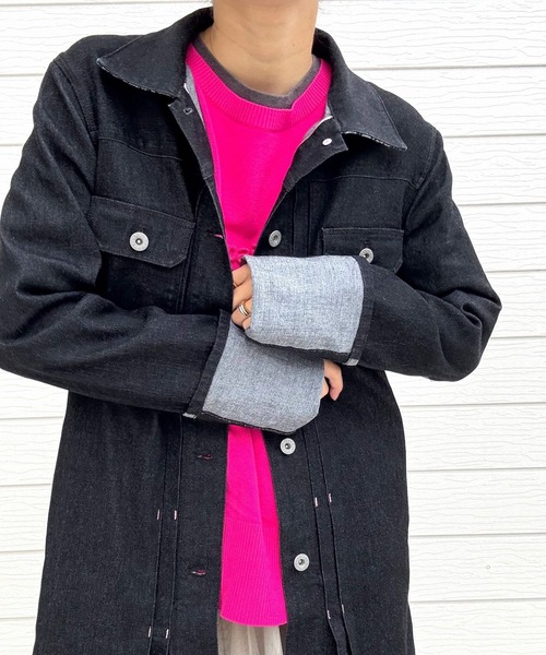 Q（キュー）の「デニムロングジャケット（デニムジャケット・レディース・ブラック/ネイビー・MEDIUM）」の18枚目の写真